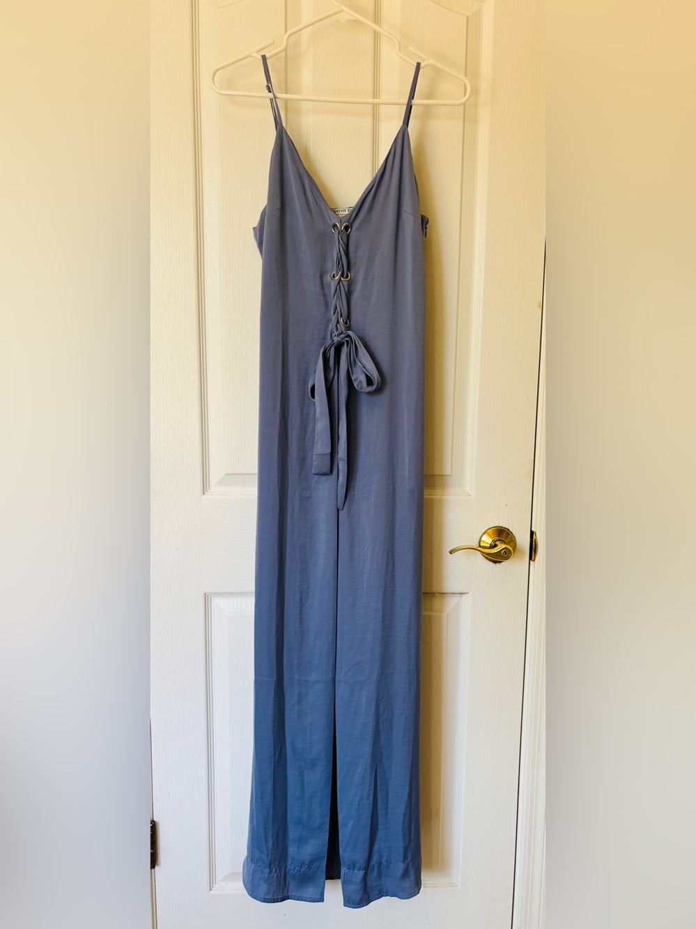 Sexy, Minimal, Ethereal Blue Maxi Dress with Lace up Front Detail ~ Med